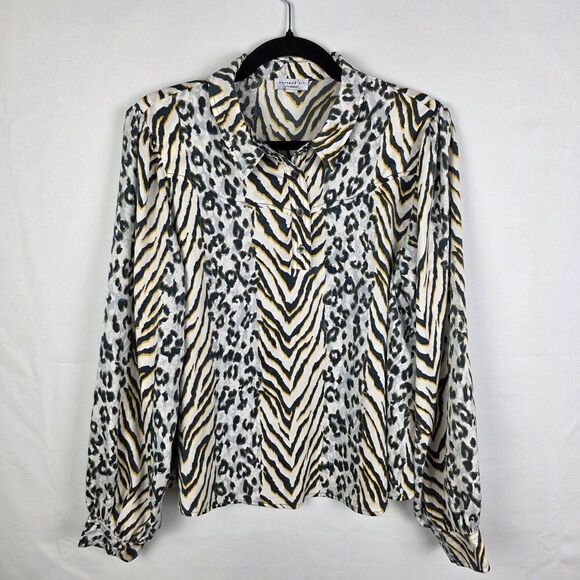 Anthropologie Current Air Mixed Animal Print Long Sleeve Popover Top Size Large - Picture 1 of 6